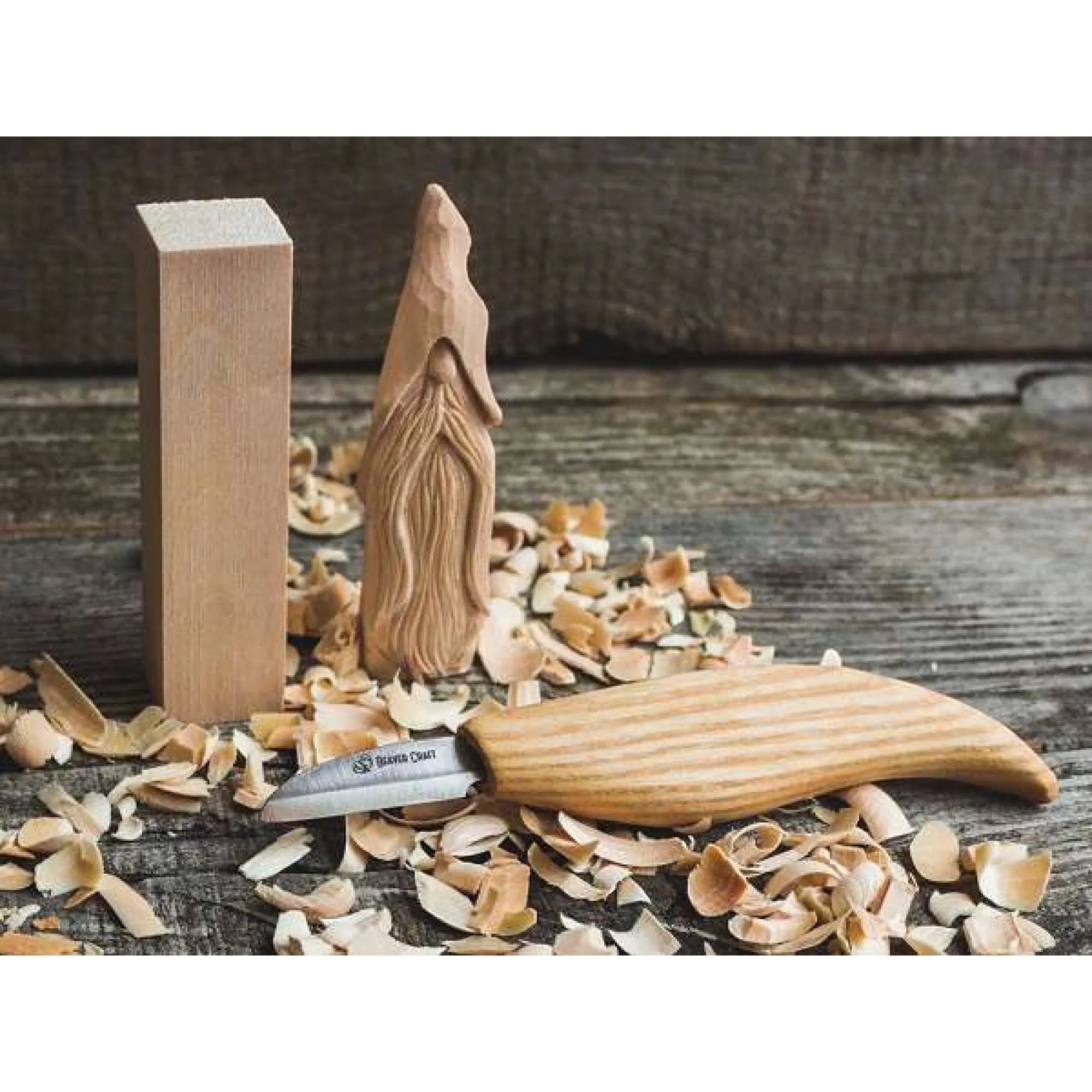 BeaverCraft DIY03 Wizard Whittling Kit with knife, wood, wizard figure & block. Must be 18+ to order. Perfect for beginners.