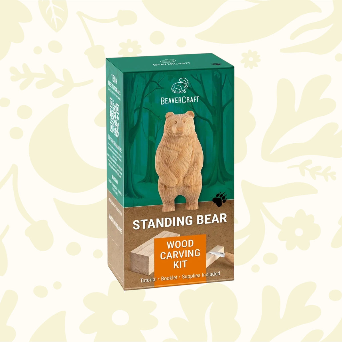 Forager Provisions LTD BeaverCraft DIY12 standing bear wood carving kit box with basswood block and carving tools
