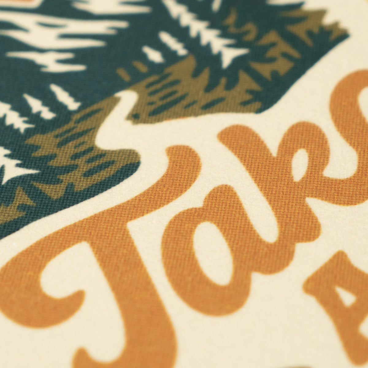 Close-up of Forager Provisions LTD felt pennant with vintage typography and outdoor graphic design