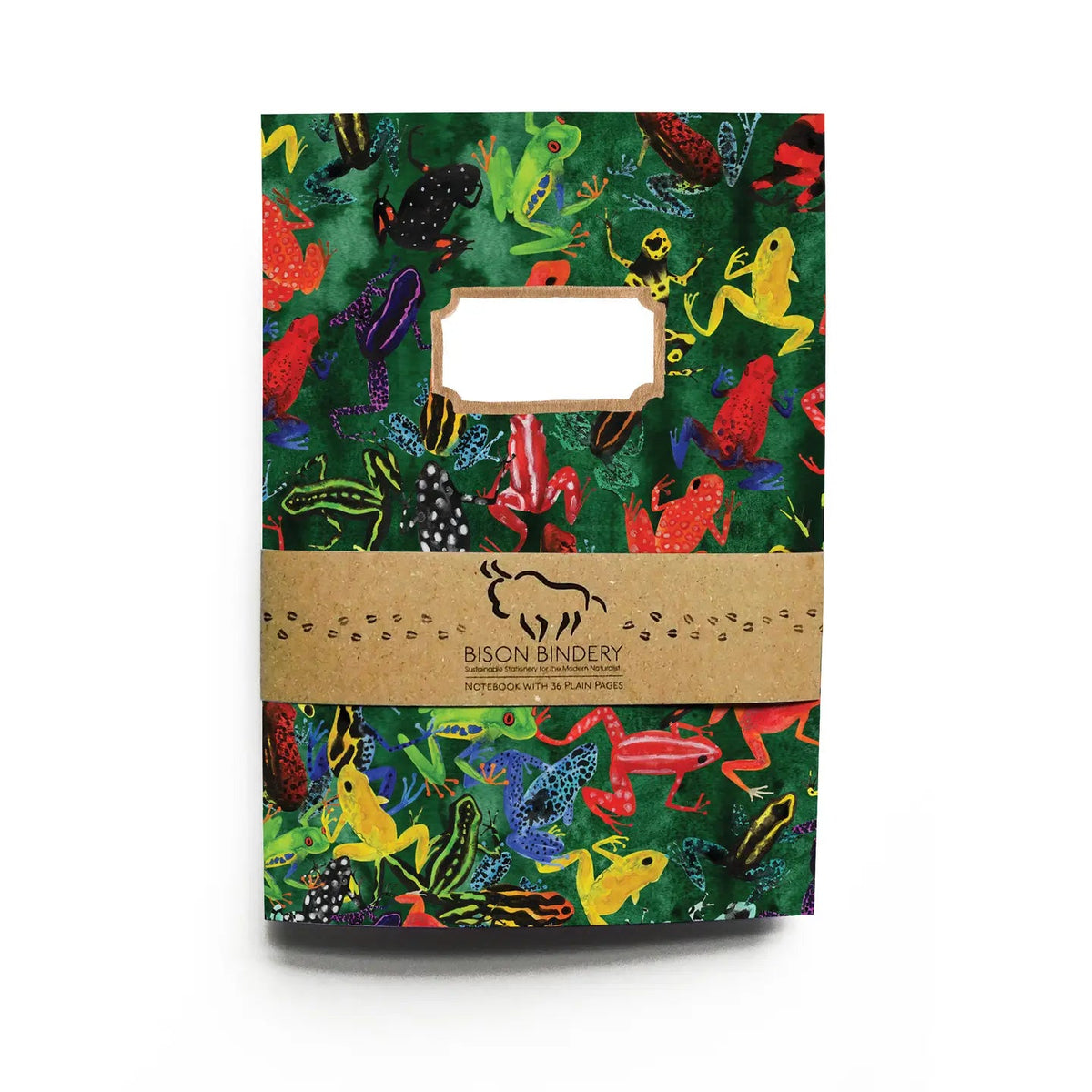Forager Provisions LTD Bison Bindery A5 recycled notepad with a vibrant green Dendrobatidae frog illustration cover