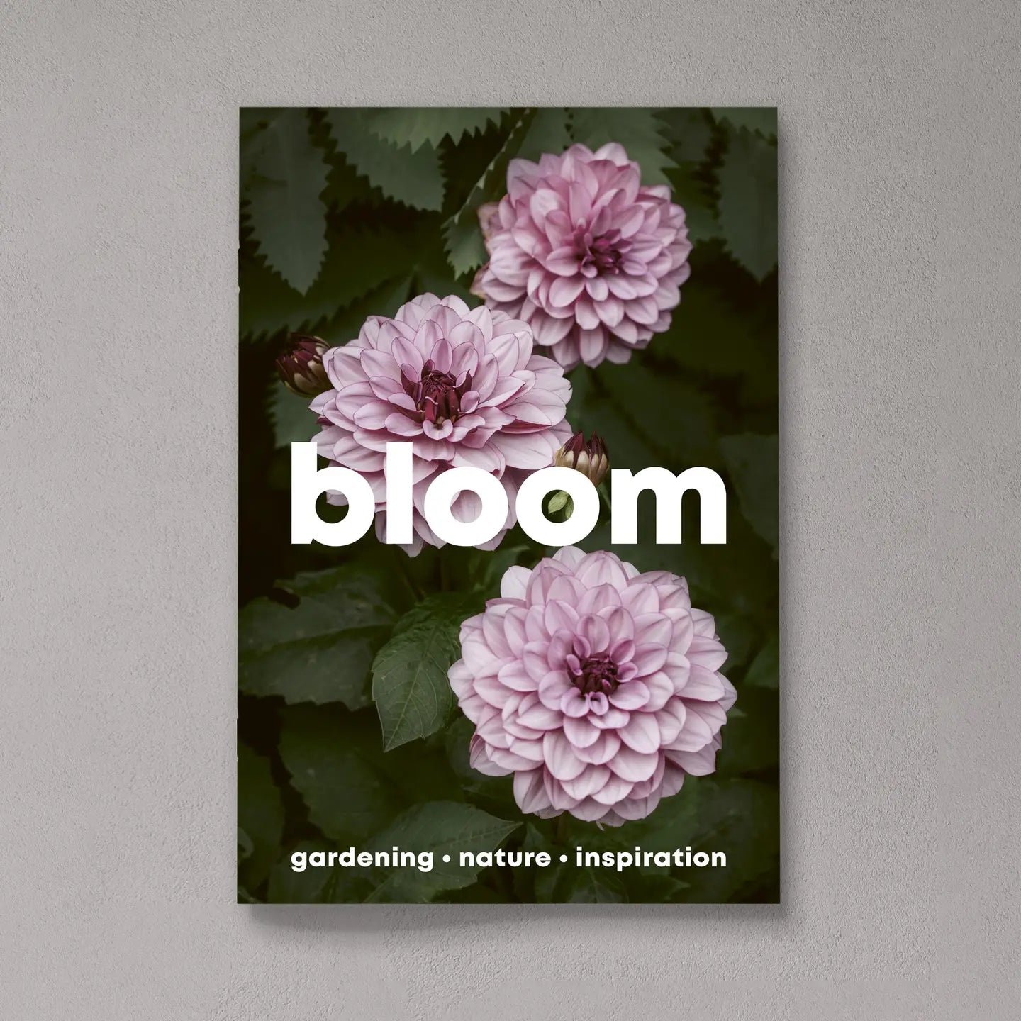 Bloom Zine Issue 16 Spring/Summer 24 features a poster with three pink flowers and green leaves, overlaid with the word "bloom" in white, and text at the bottom that reads "gardening • Urban garden • inspiration".