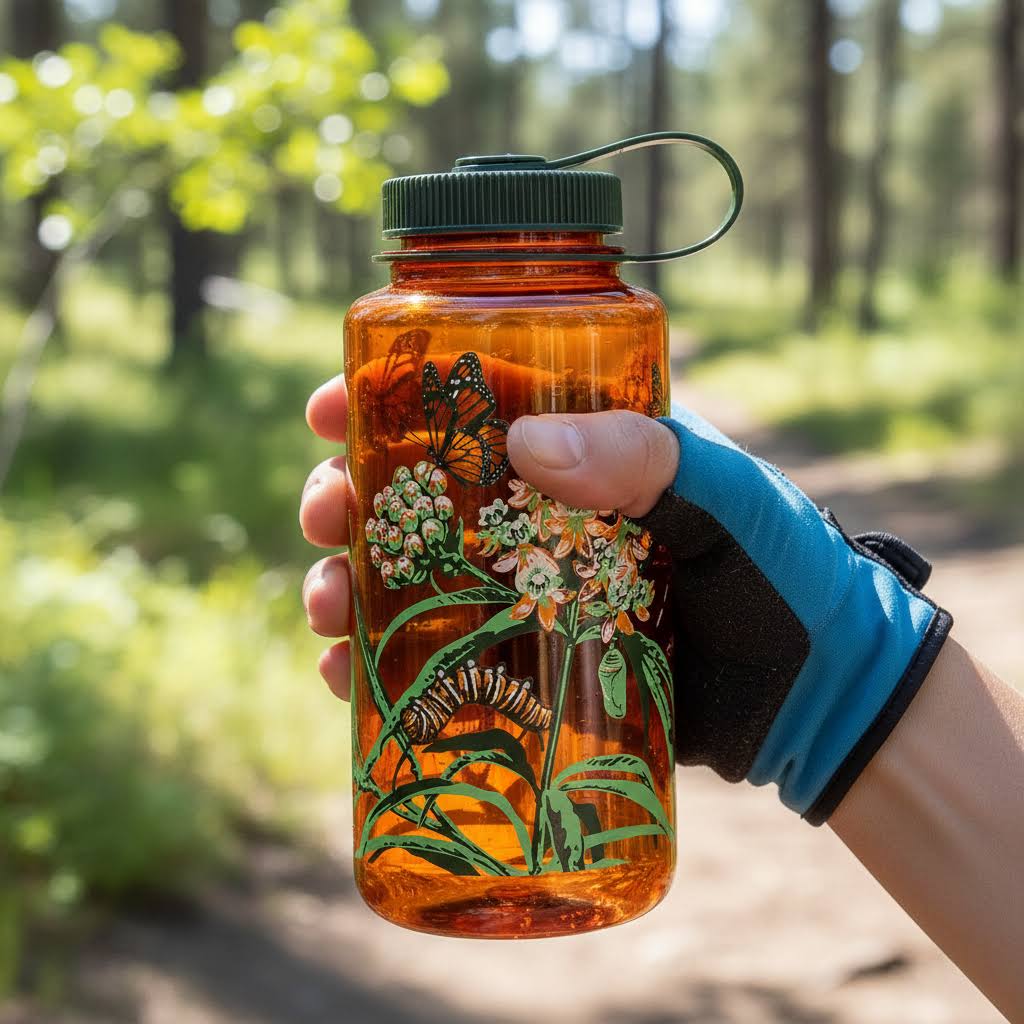 Mustard Beetle 32OZ Wide Mouth Nalgene Water Bottle - Monarch Butterfly