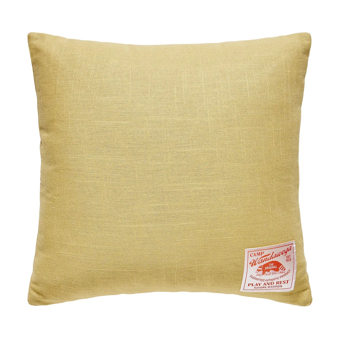 Vintage Peking Camp Wandawega Pointer Pillow features vibrant yellow chainstitch embroidery, adding rustic camp decor charm.