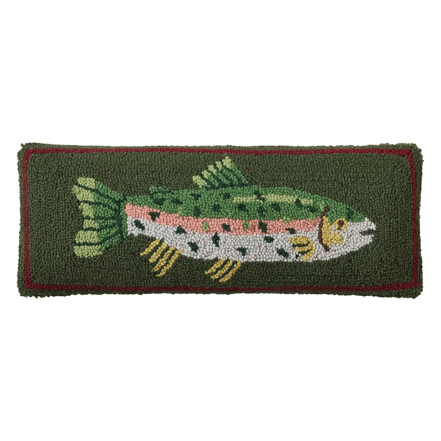 Peking Camp Wandawega Trout Hook Pillow 8x22—rustic lodge decor, cozy cabin style, adds color and charm to your home.