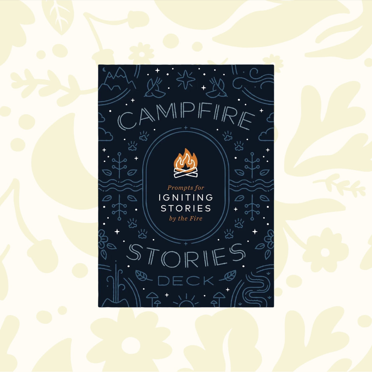 Forager Provisions LTD Campfire Stories Deck featuring a dark blue box with white nature-inspired illustrations