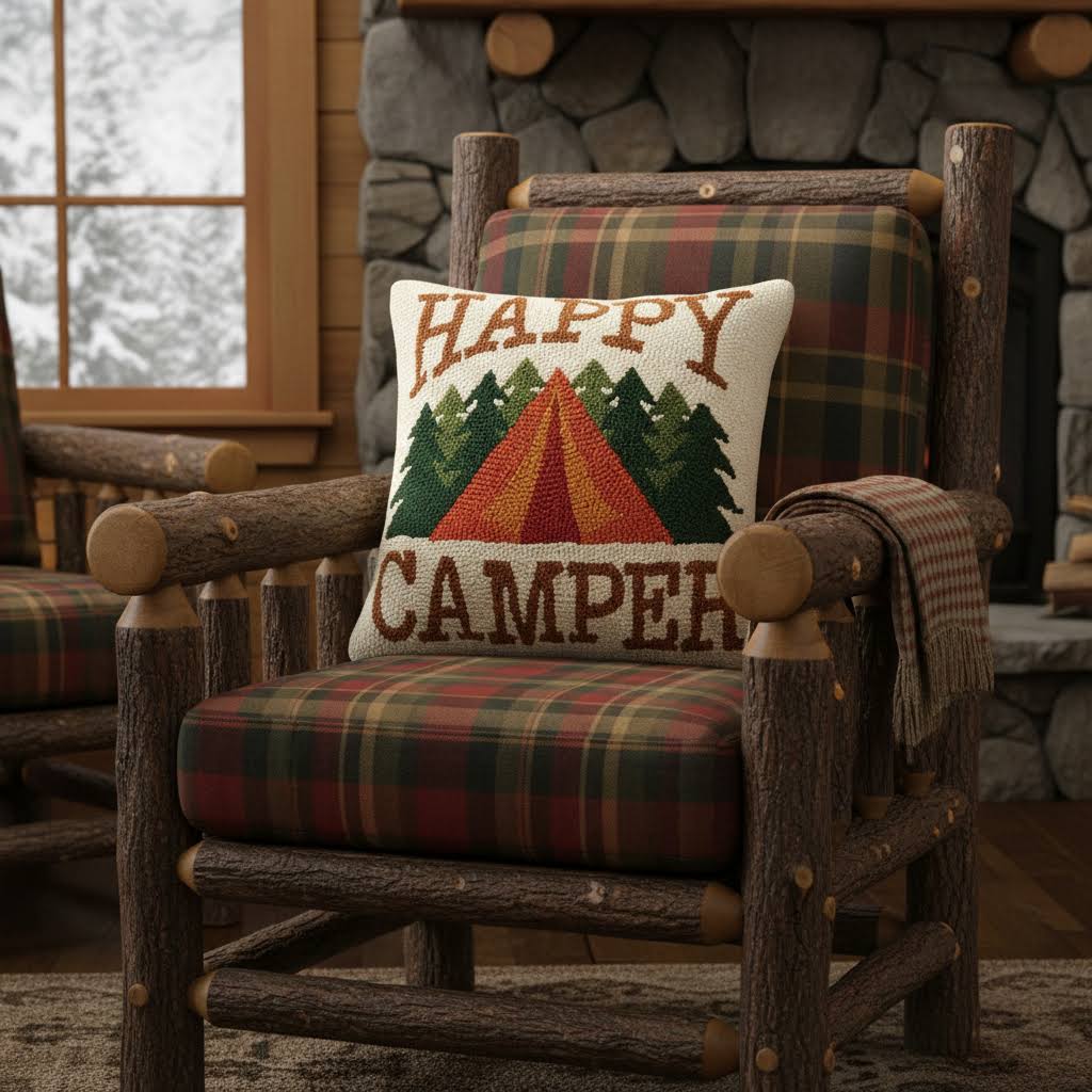 Peking Handicraft Happy Camper Wool Hook Cushion