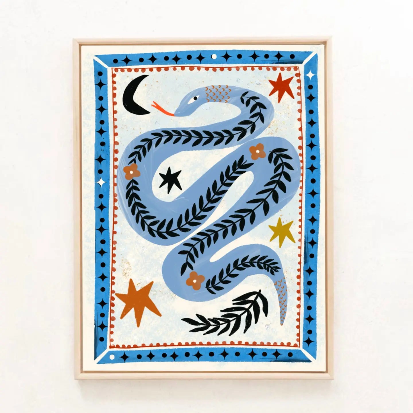 Carole Hillman French Folk Snake Serpent A4 print by Forager Provisions LTD, unframed with floral and leaf motifs, unique art.