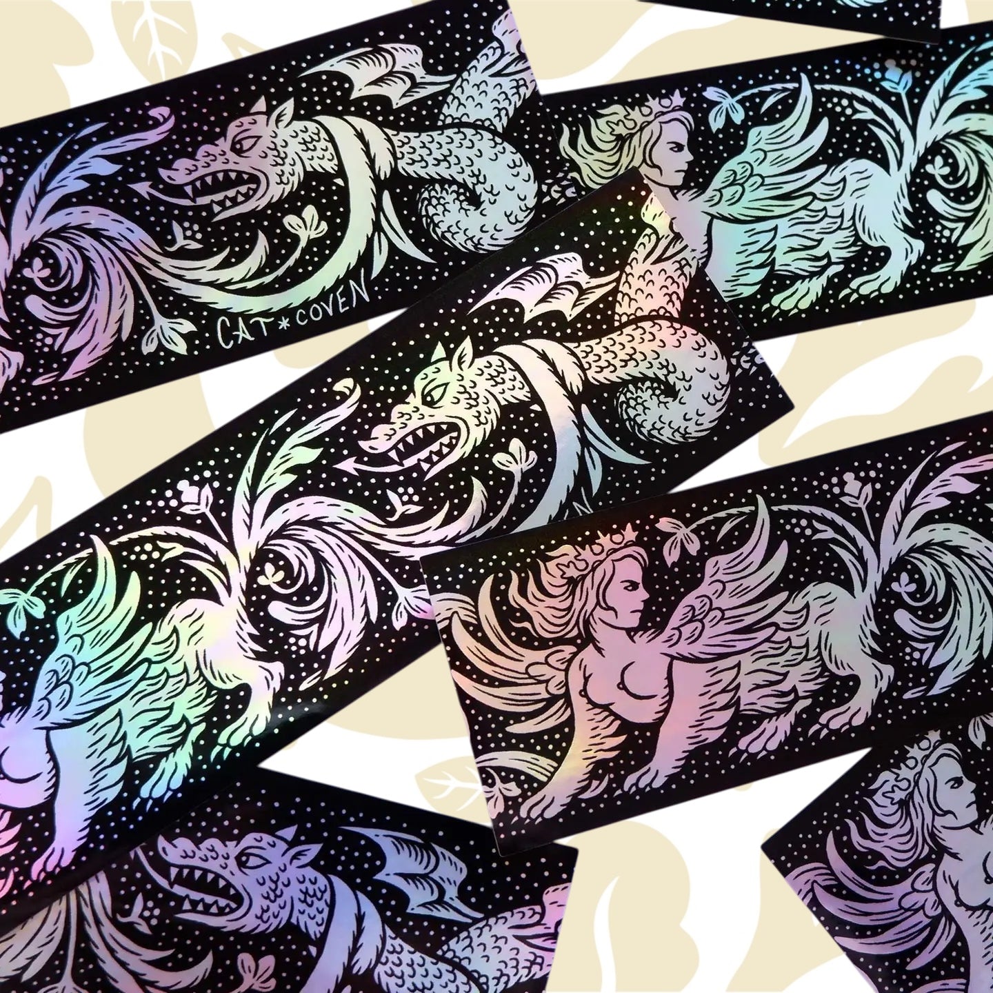 Cat Coven Sphinx VS Dragon Holographic Sticker