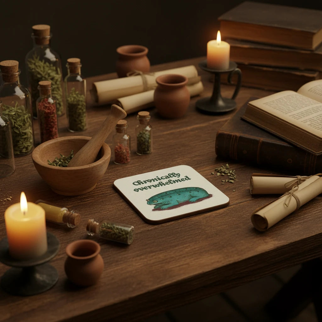 Betiobca Overwhelmed Medieval Frog Coaster