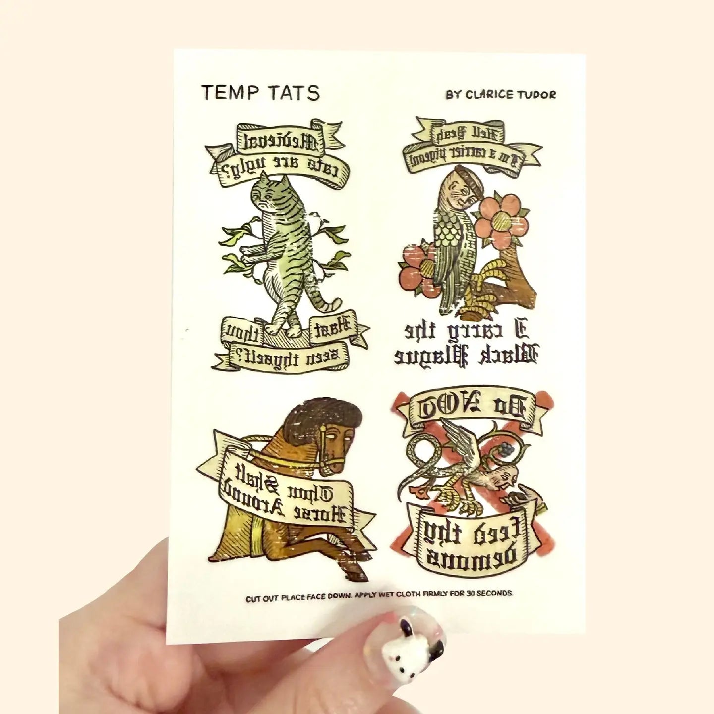 Clarice Tudor Medieval Temporary Tattoos A6 Sticker Sheet
