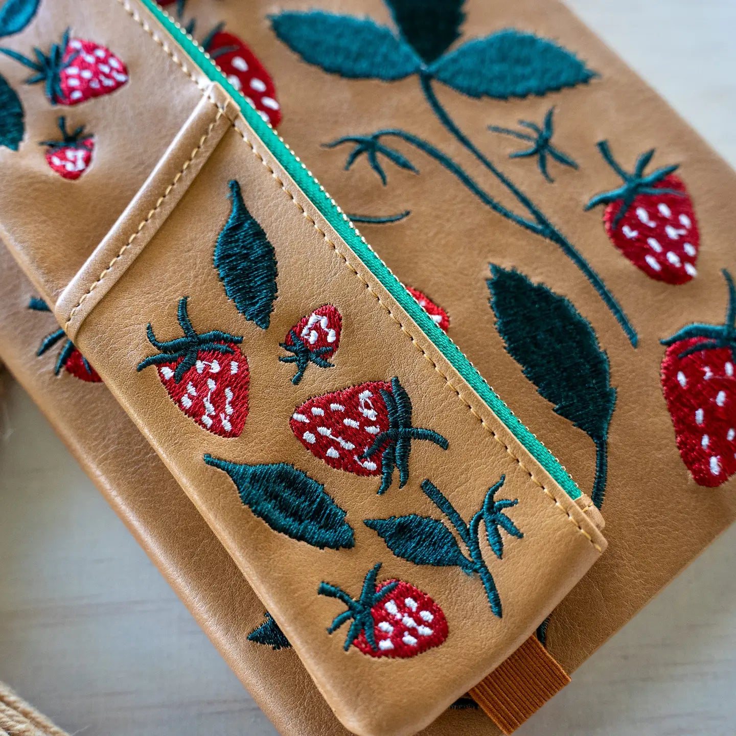 Denik Elana’s Embroidered Strawberries Vegan Leather Pouch