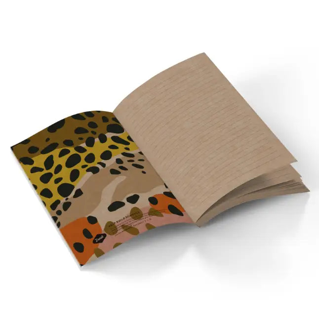 Forager Provisions LTD Denik Trout notebook open to show lined kraft paper pages and patterned interior cover
