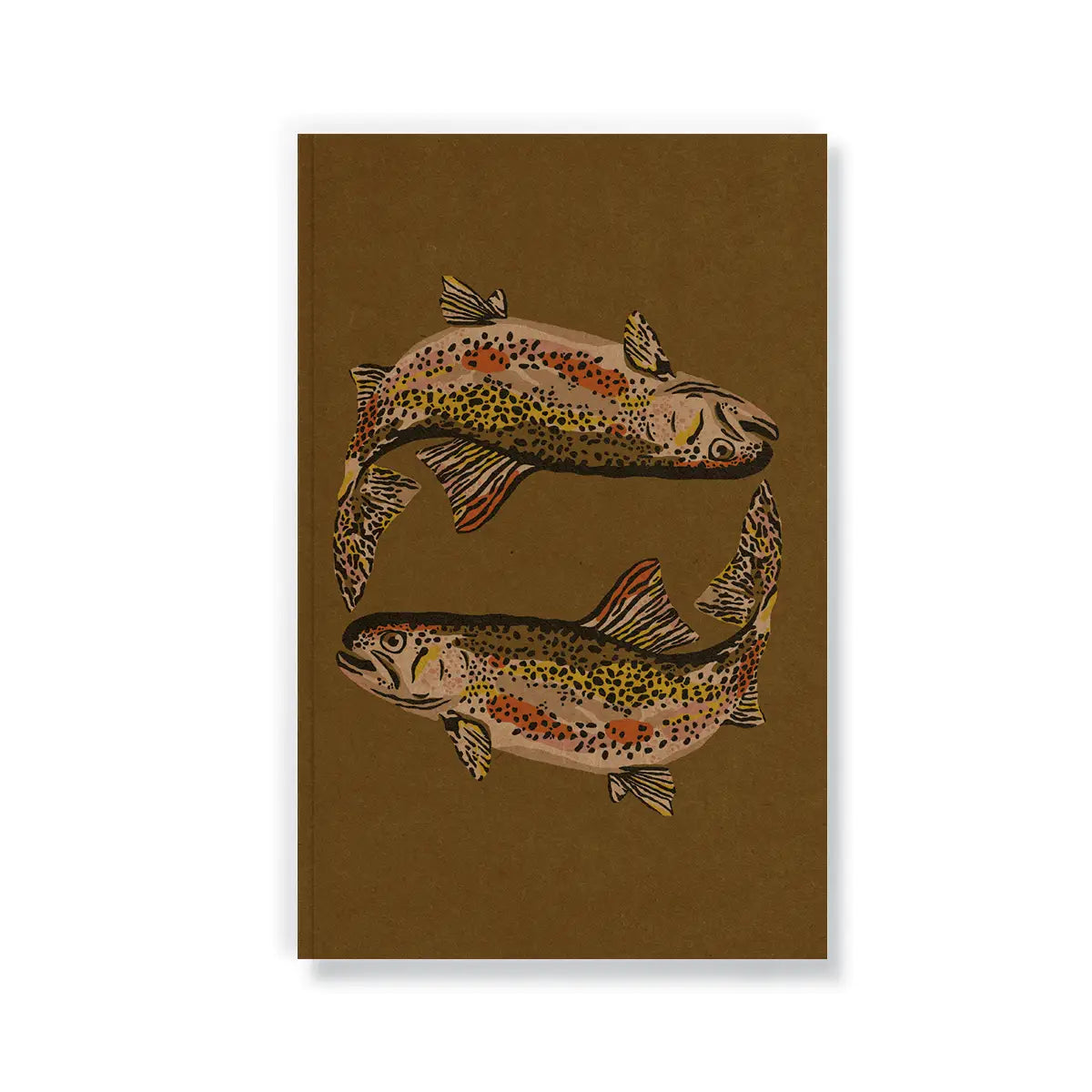 Denik Trout Kraft Classic Layflat Notebook with fish artwork on durable brown kraft cover; eco-friendly, stylish journal option.