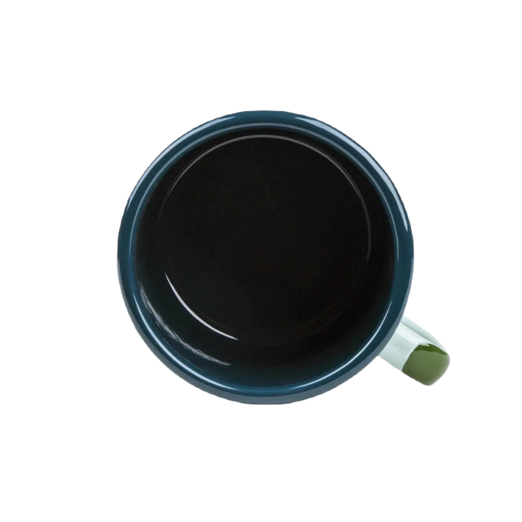 The Emalco Enamelware 22oz Enamel Olympic National Park Mug features a light green design adorned with the text "Olympic National Park" and a graphic of an eagle, giving it a charming vintage look. The handle is in a darker shade of green.