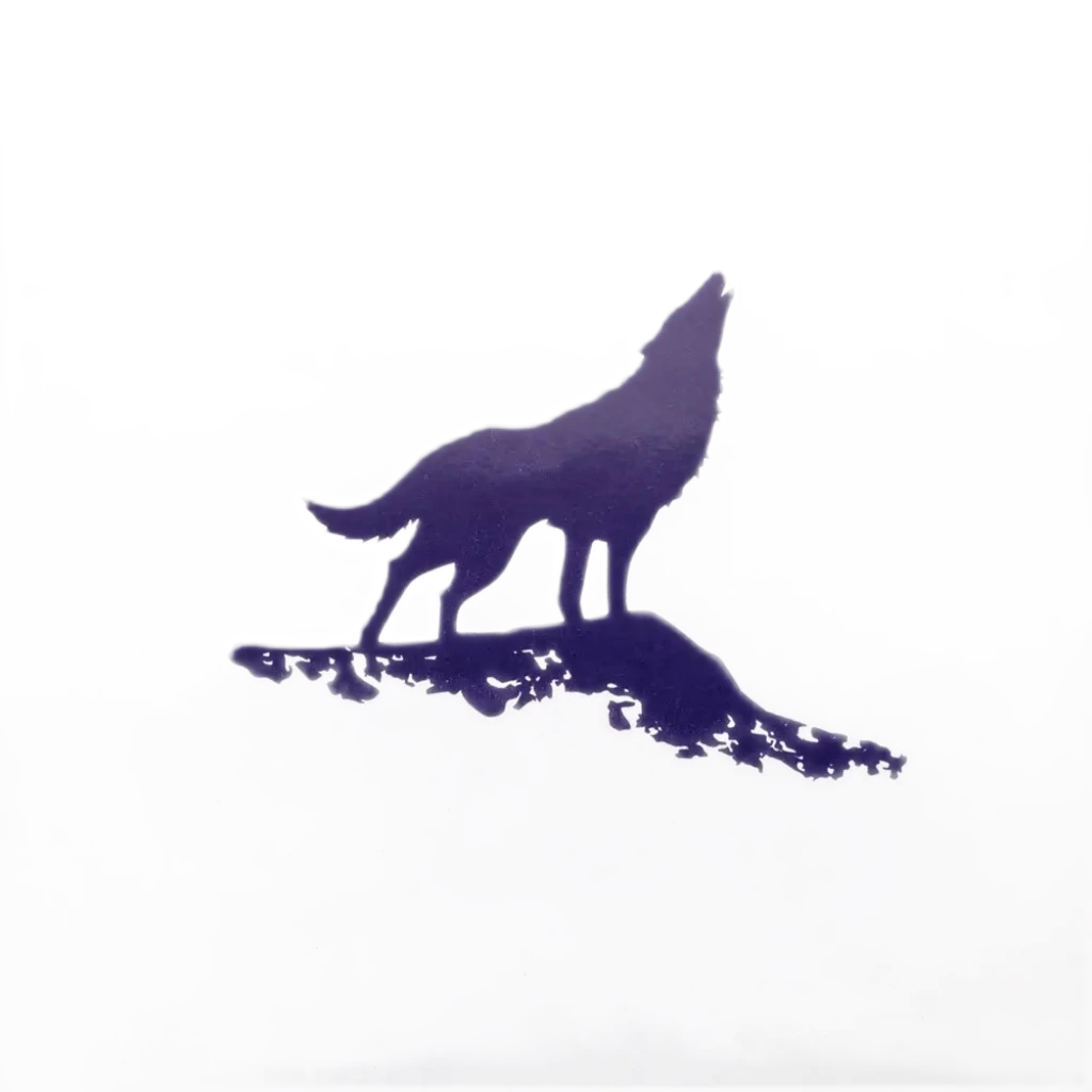 Emalco Enamelware 9.5 Wolf Plate: a white enamelware plate with a black rim and a striking purple silhouette of a howling wolf in the center, perfect for adventurers embarking on a mountain expedition.