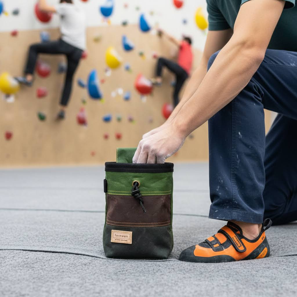 Fernweh UK Waxed Canvas Rock Climbing Chalk Bag - Moss/Bracken/Forest