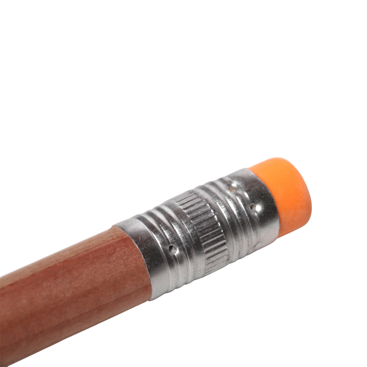 Field Notes Square Deal No. 2 Pencil eraser close-up, ferrule detail, highlighting unique woodgrain pencil body texture.