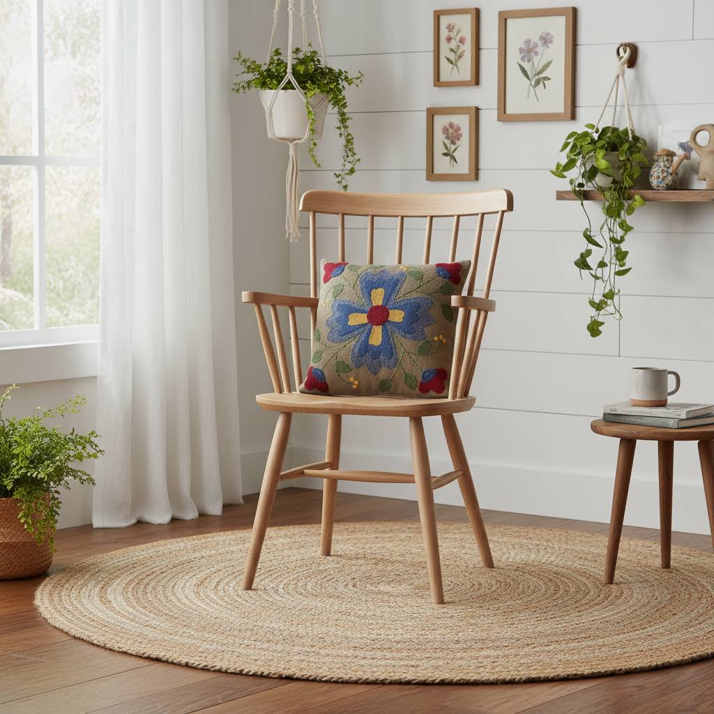 Home Collections Primitive Folk Flower Square Wool Cushion 14x14