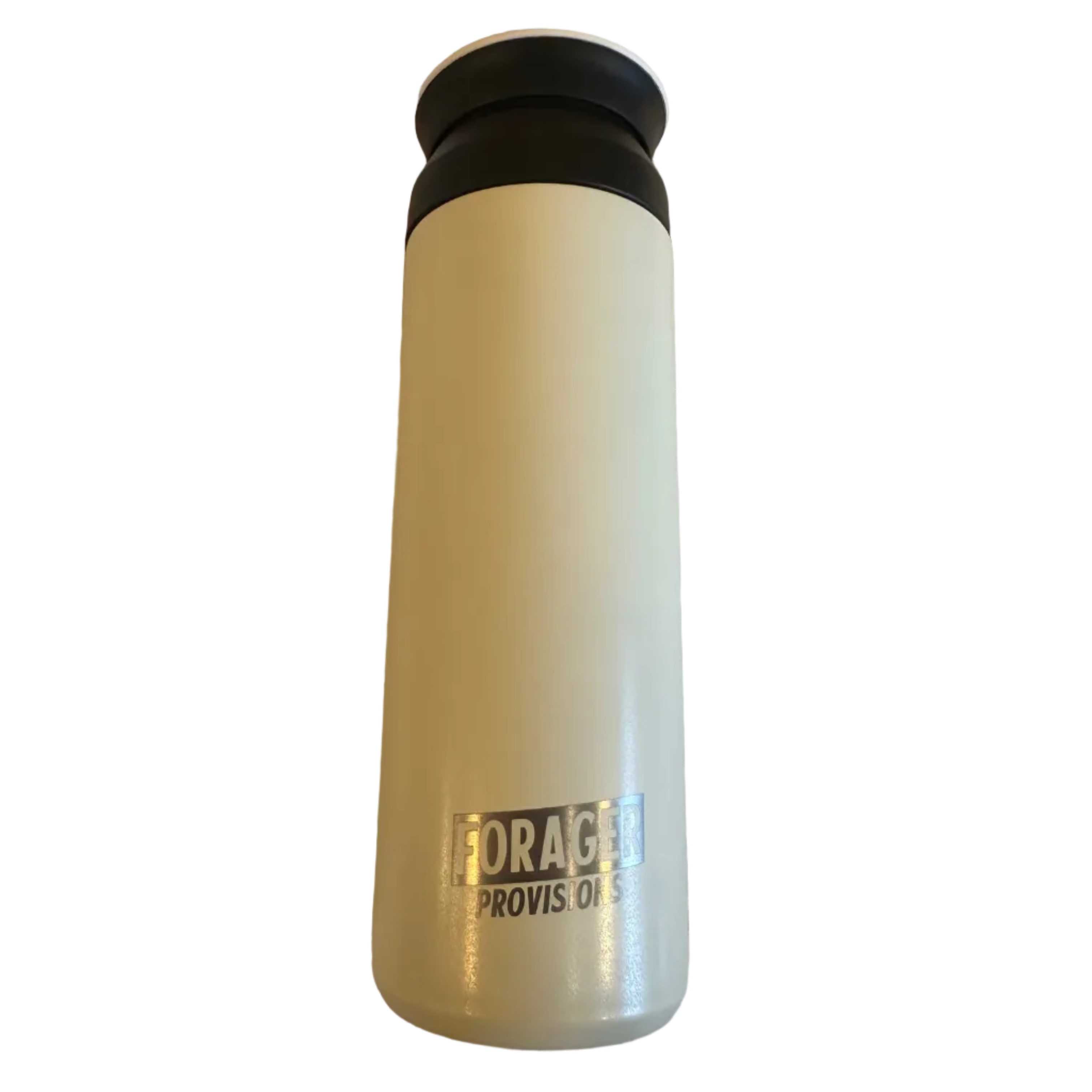 White water bottle with black cap on a white background
