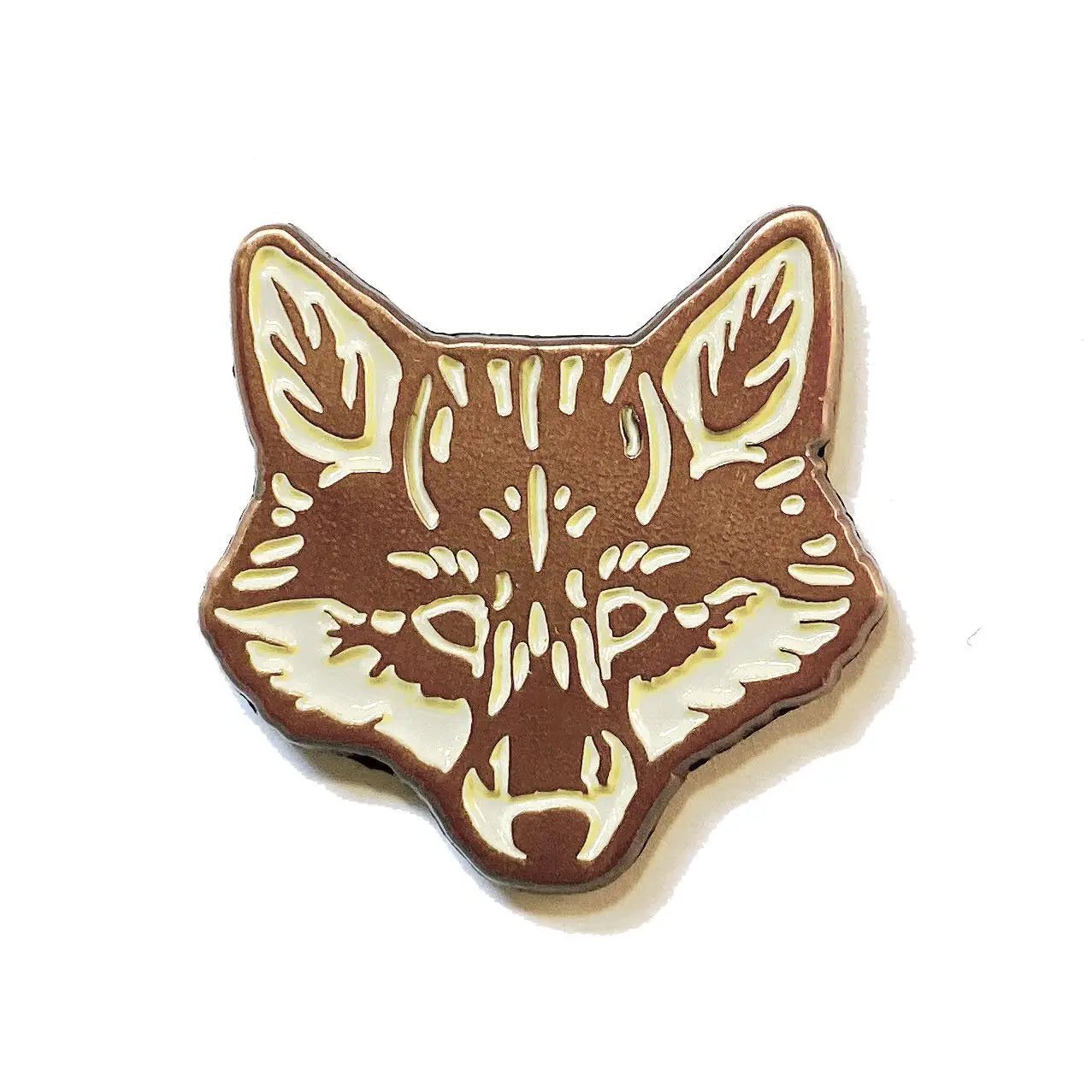 Brown and cream fox head enamel pin by The Wild Wander, perfect gift for nature lovers, wildlife jewelry, woodland animal accessory.