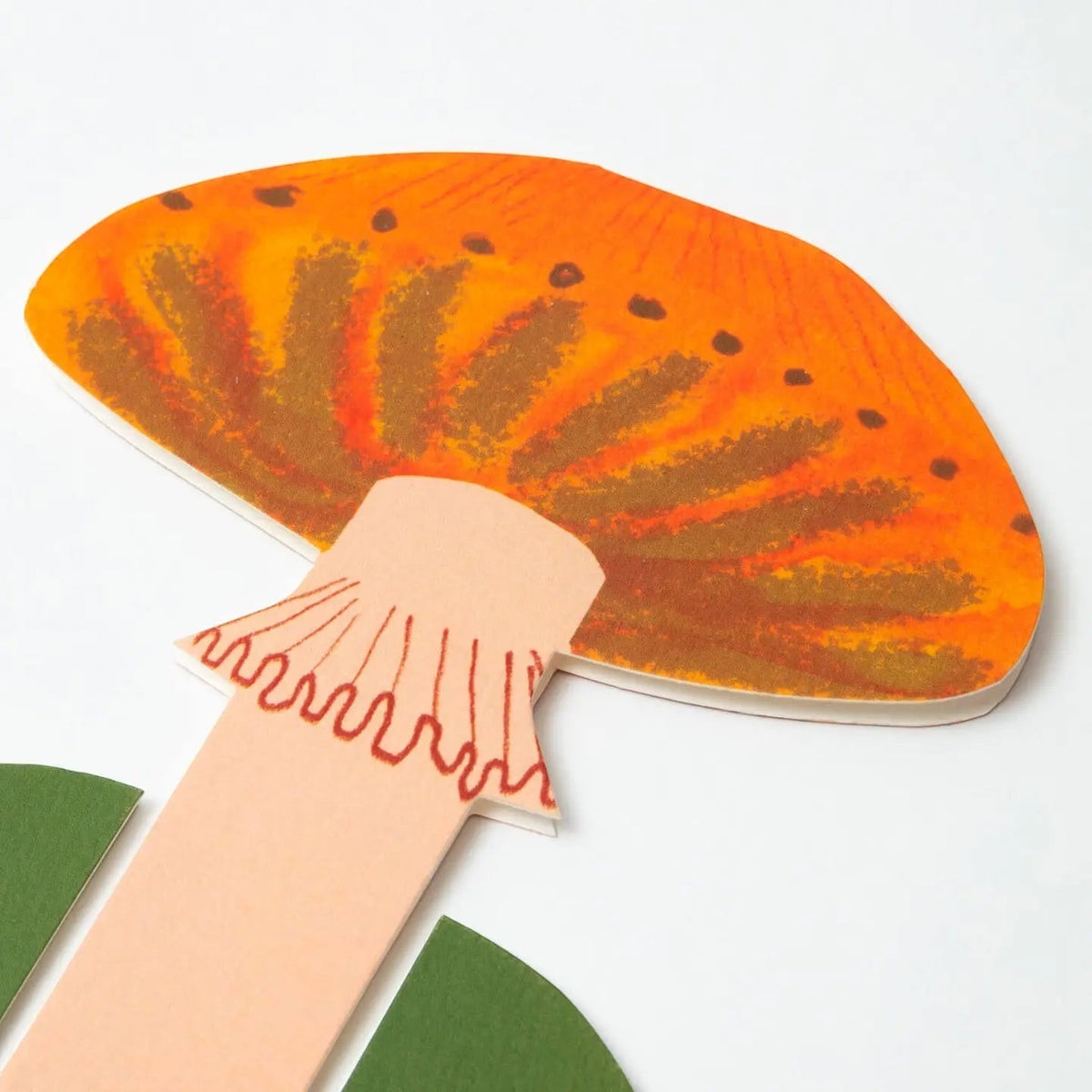 Forager Provisions LTD orange frilly mushroom stand-up greeting card with textured collage detail on white background