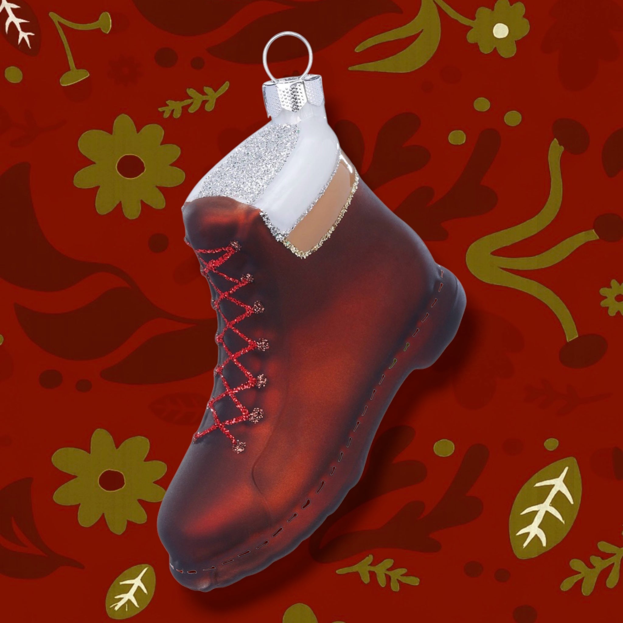 Glass Christmas Hiking Boot Hanging Decoration