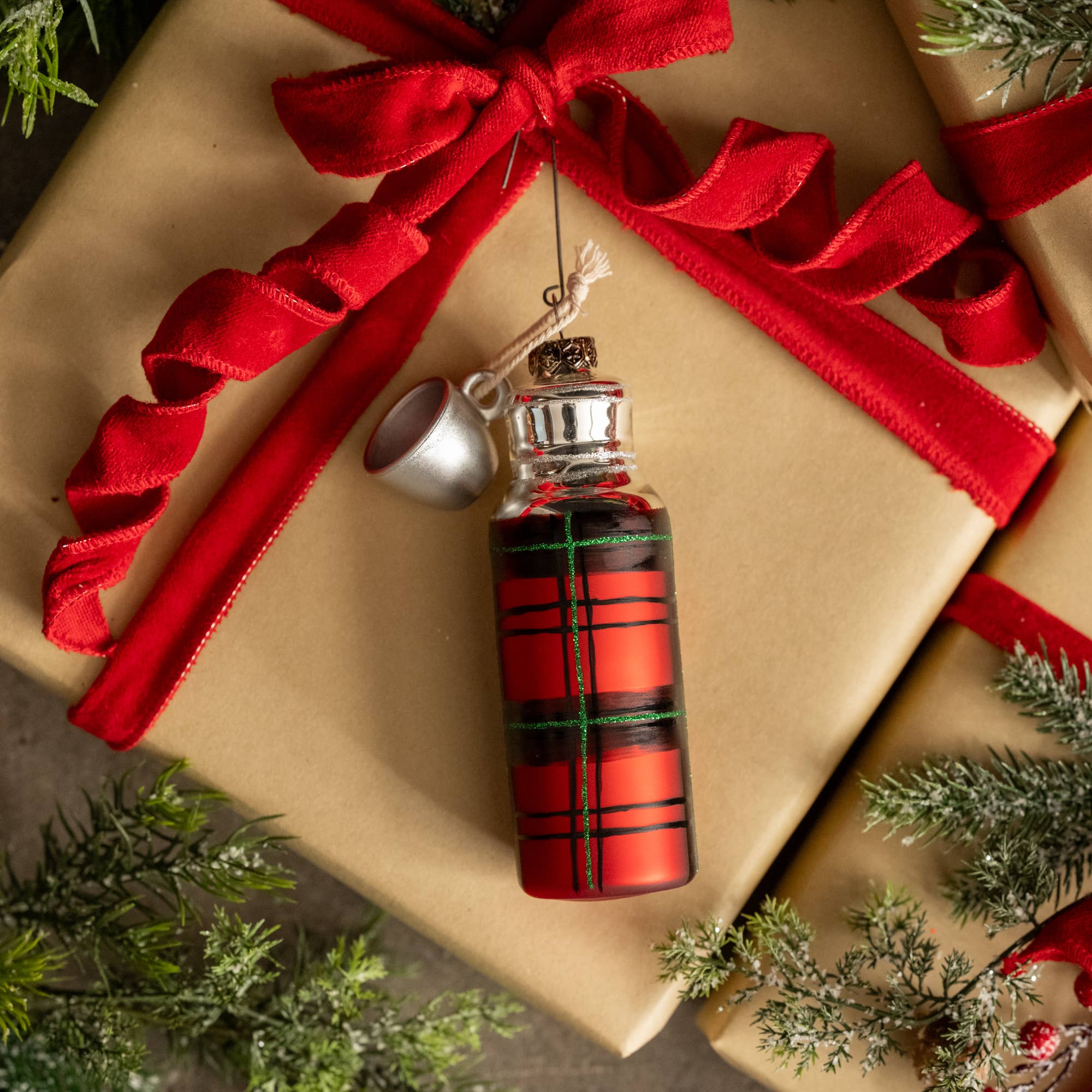 Ragon House Glass Plaid Thermos Hanging Christmas Decoration
