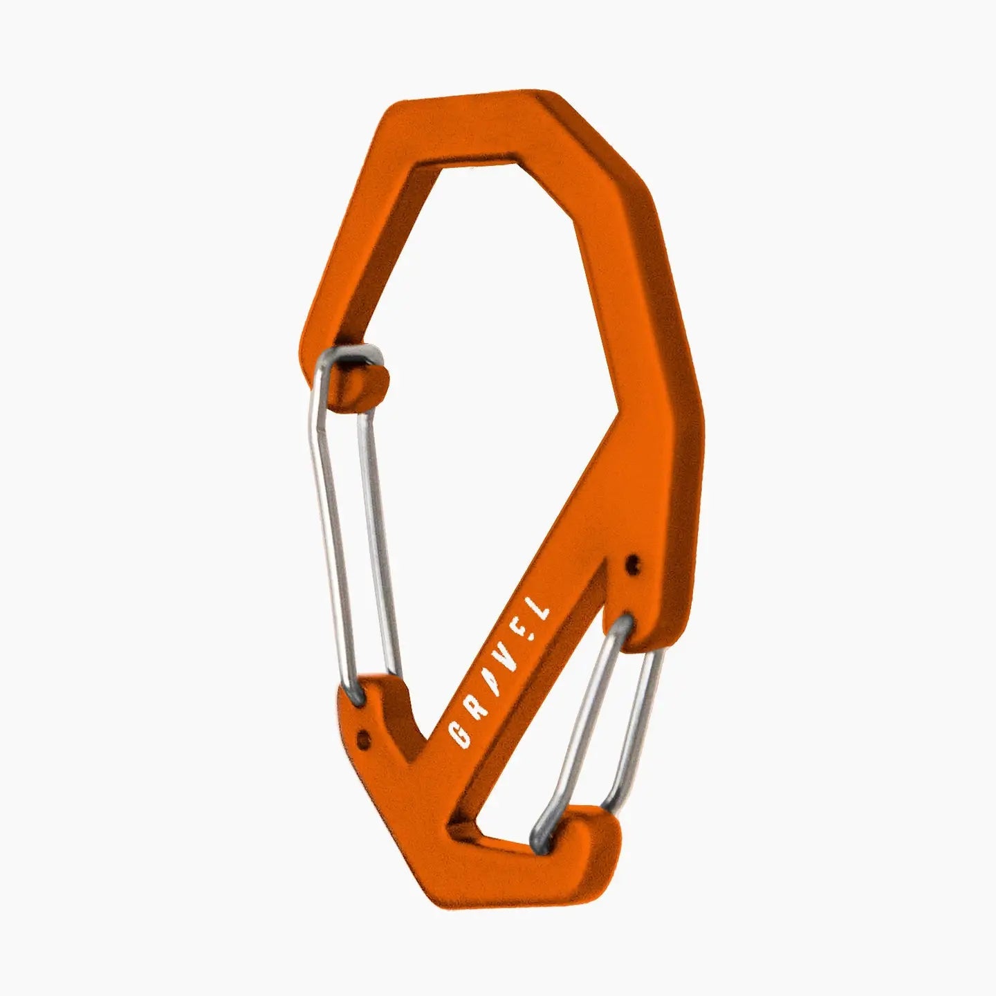 Orange carabiner with 'Brave' branding on a white background