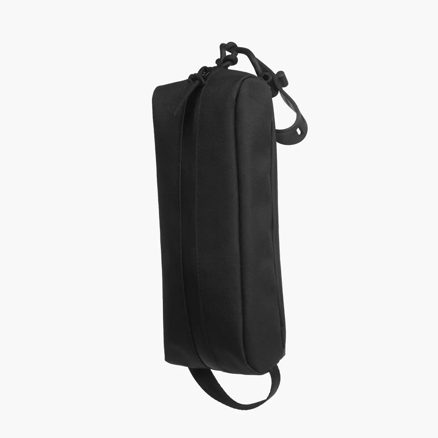 Gravel Outdoor Explorer Mini™ black toiletry bag with side handle & cord loop, travel organizer on white background.