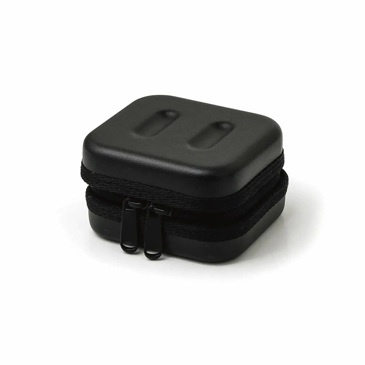 Hightide Nahe Hardshell Case Mini Black, sleek with dual zipper pulls and smooth rounded corners, showcased on a white backdrop.