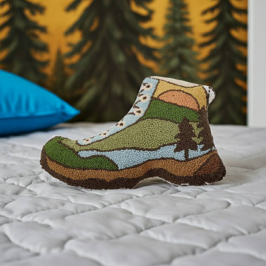 Peking Handicraft Hiking Boot Shaped Wool Hook Cushion 12x18