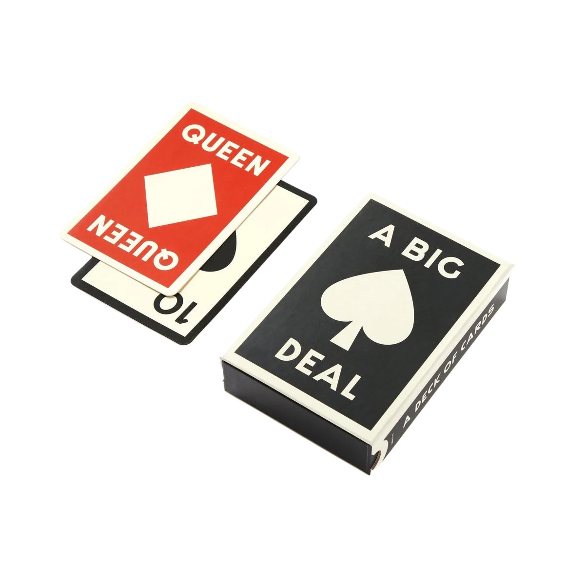 Brass Monkey Big Deal Giant Playing Cards show an oversized red queen of diamonds on a bold black playing card background.