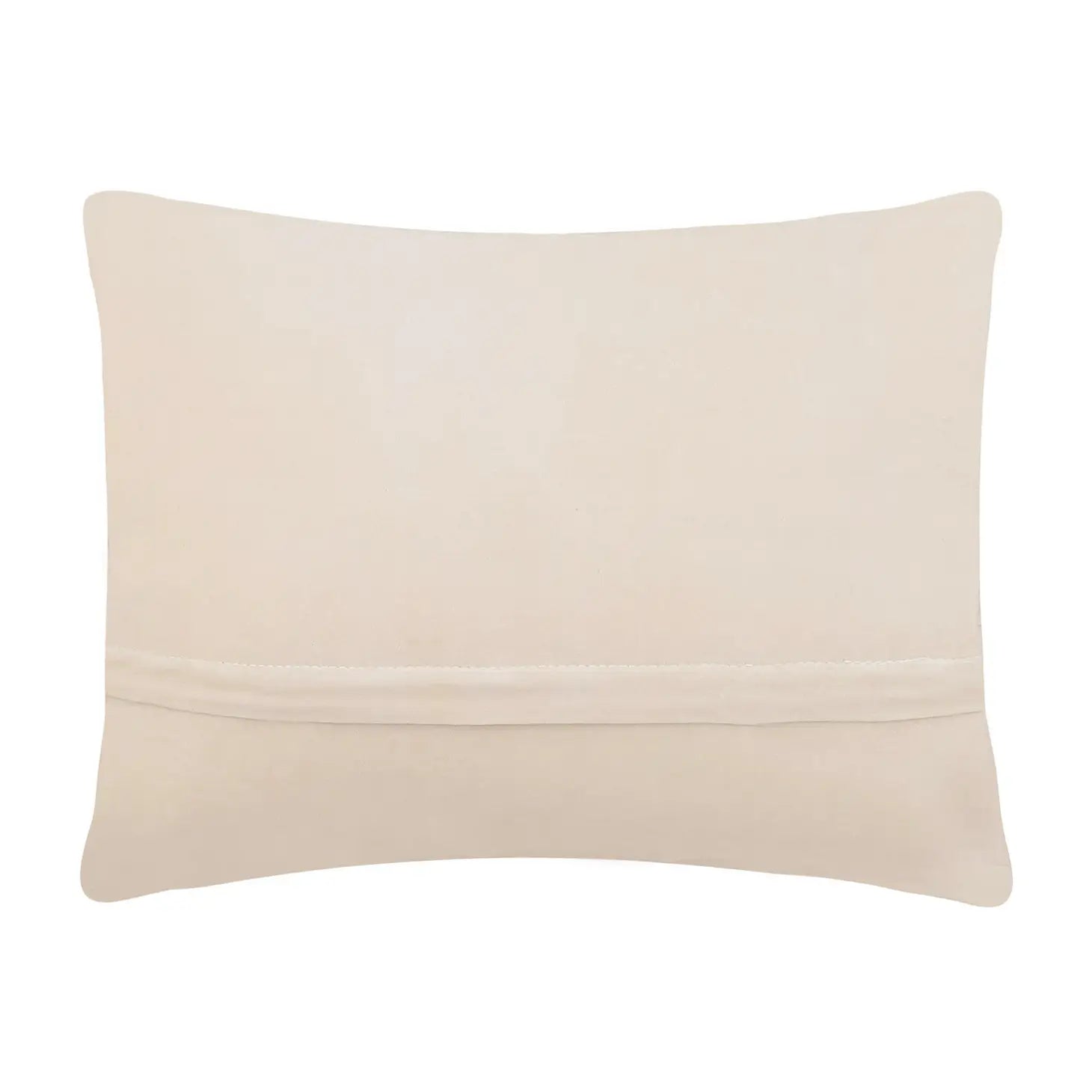 A Peking Handicraft Lets Get Toasted Wool Hook Cushion, featuring a light beige color and a rectangular shape with a stitched seam across the lower third, showcased against a white background.