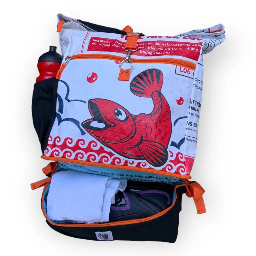 BEadbags Germany Classic Sports Rucksack / Backpack Ri102 - White & Red Fish