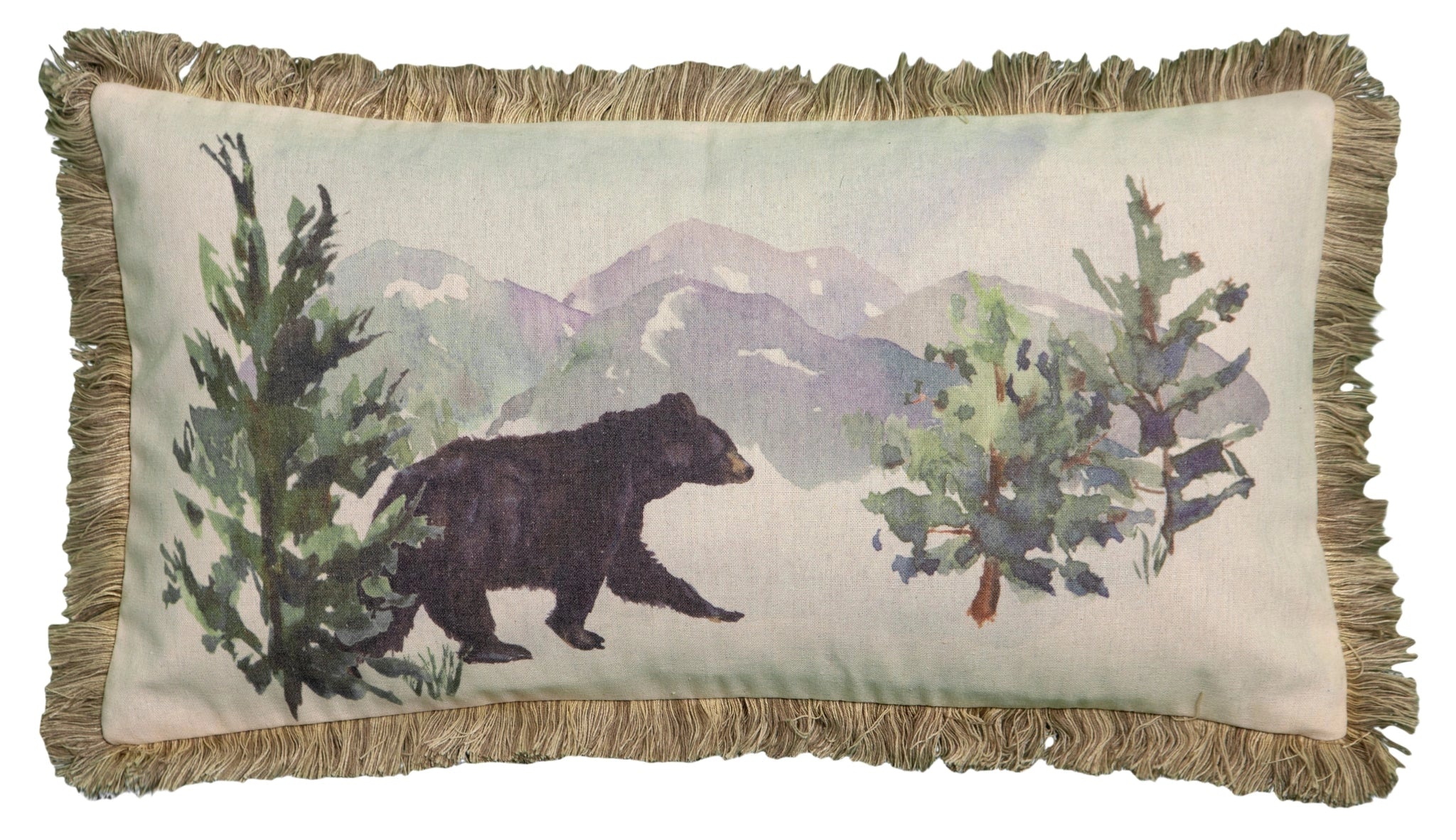 Linen Mart Water Colour Bear In Woods Cabin 14x26