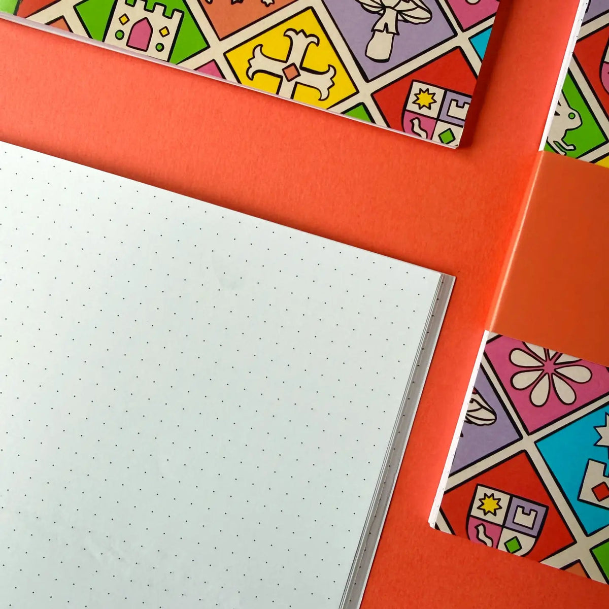 Forager Provisions LTD Stacey McEvoy Caunt A5 dot grid notebook with colourful medieval tile pattern cover