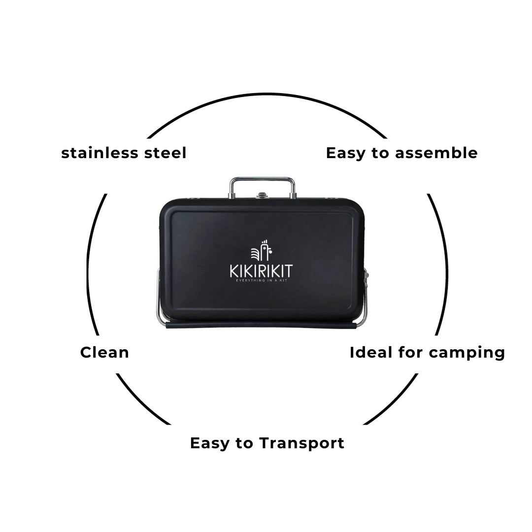 Kikirikit Foldable Portable Charcoal Barbecue Kit - Black