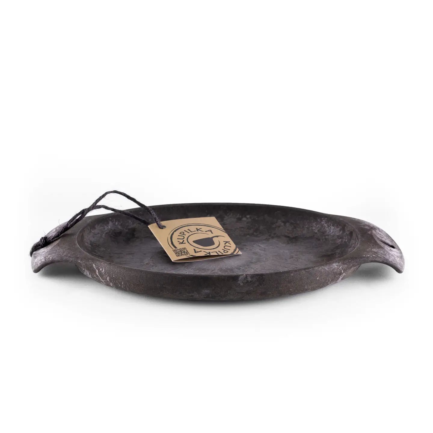 Kupilka 44 Large Plate Black—natural fibre composite, round, flat, with twin handles; durable eco-friendly outdoor tableware.
