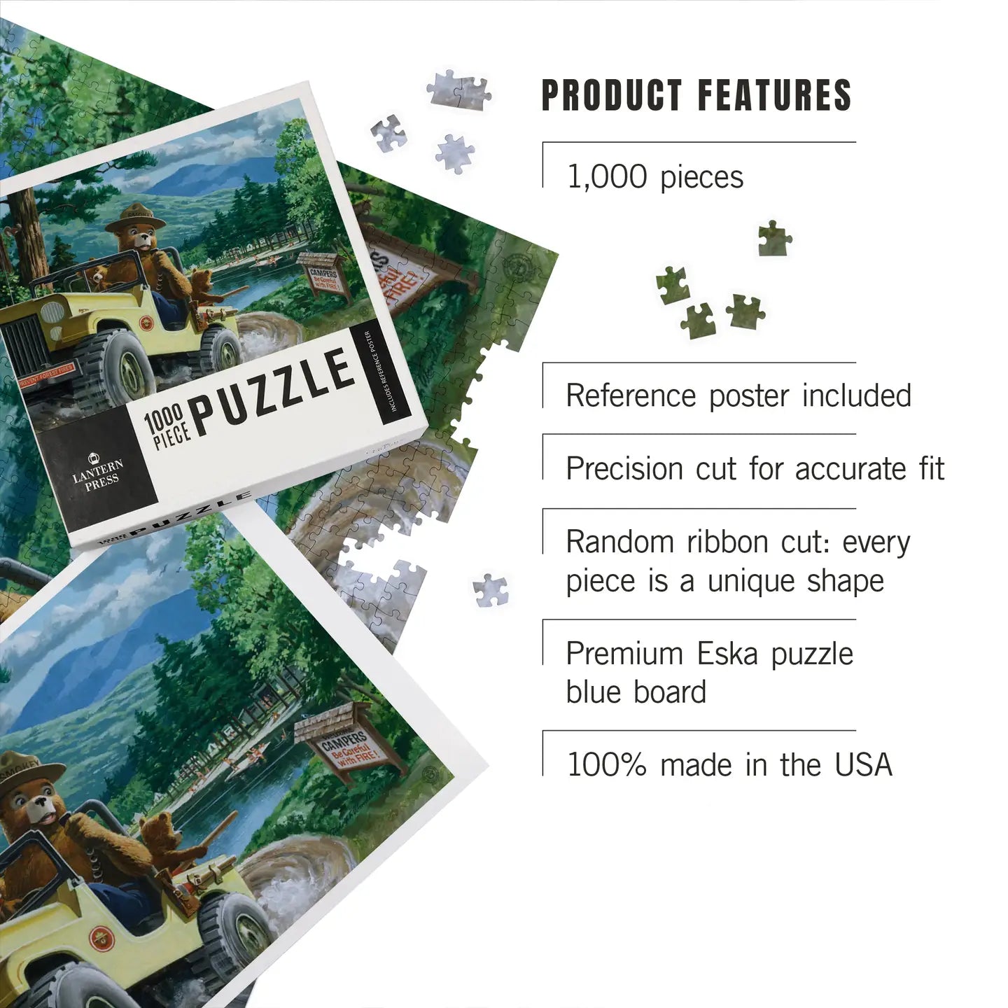 Lantern Press 1000 Piece Puzzle - Smokey Bear Leaving in Suv Vintage Poster
