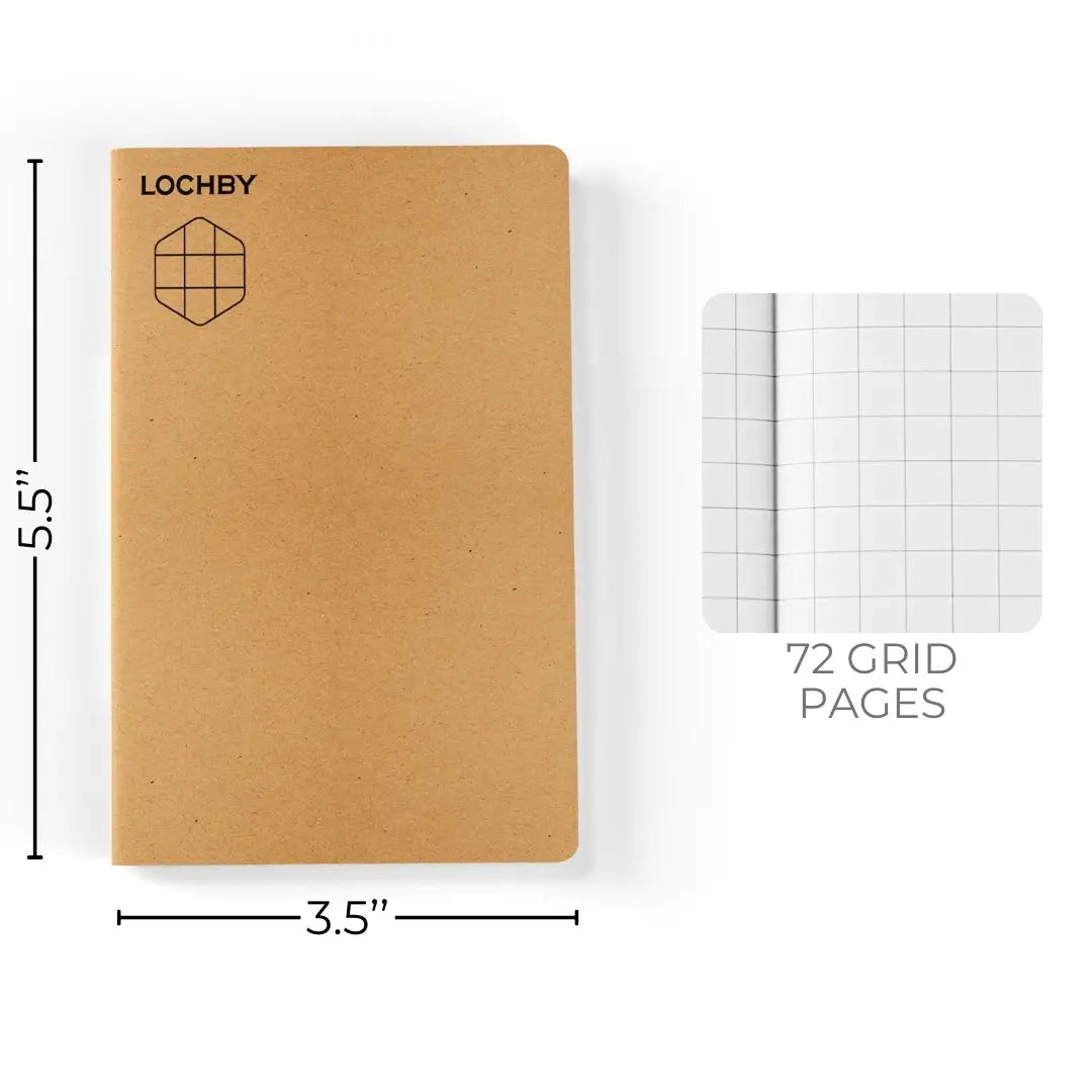 Forager Provisions LTD Lochby pocket notebook with tan cover and 72 Tomoe River grid pages for fountain pens.