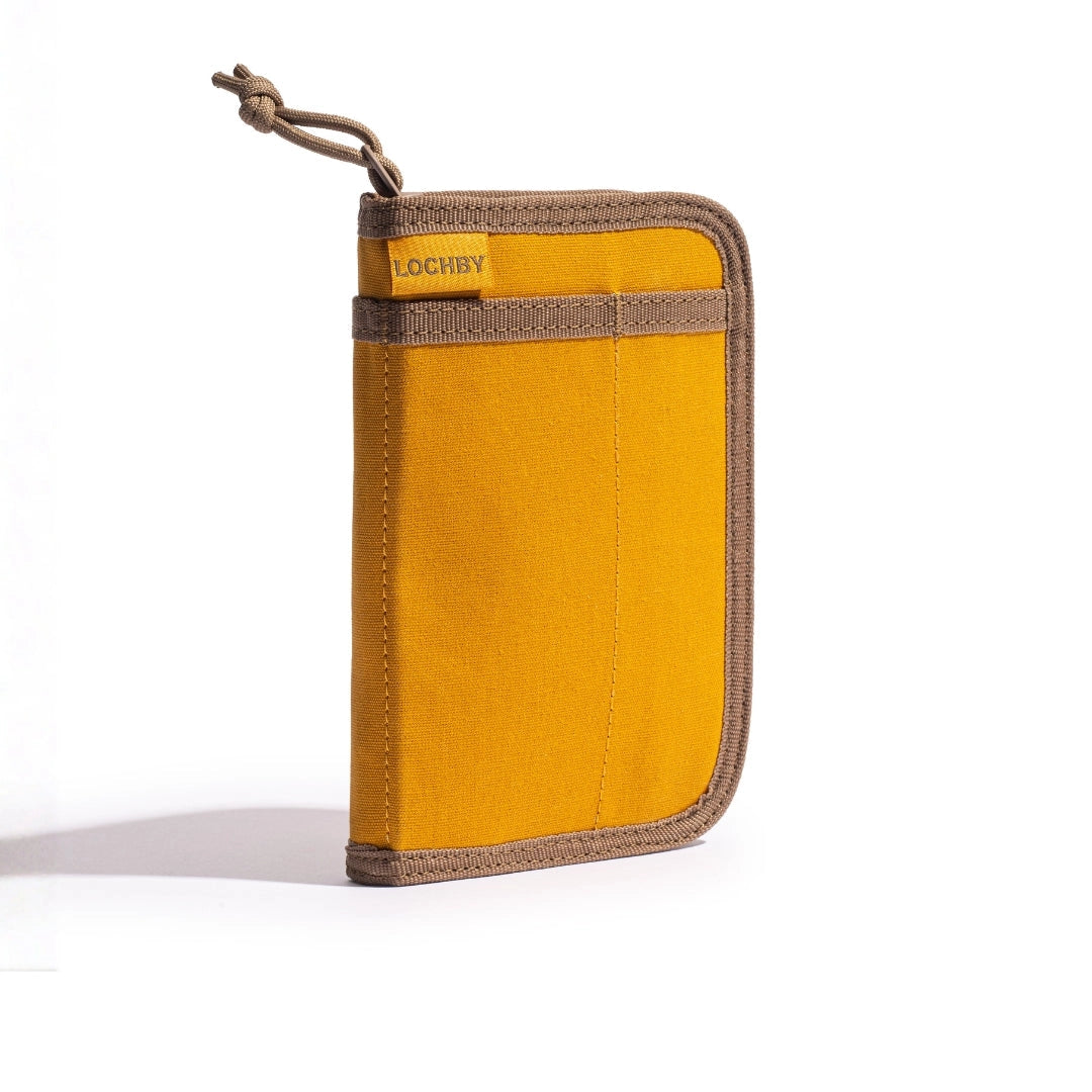 Forager Provisions LTD Lochby mustard pocket journal with a durable canvas cover and zip closure for everyday carry.