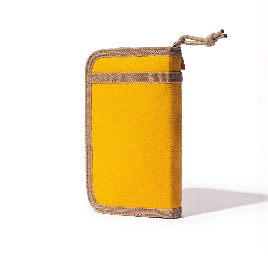 Forager Provisions LTD Lochby pocket journal in mustard canvas with durable brown trim and zipper pull