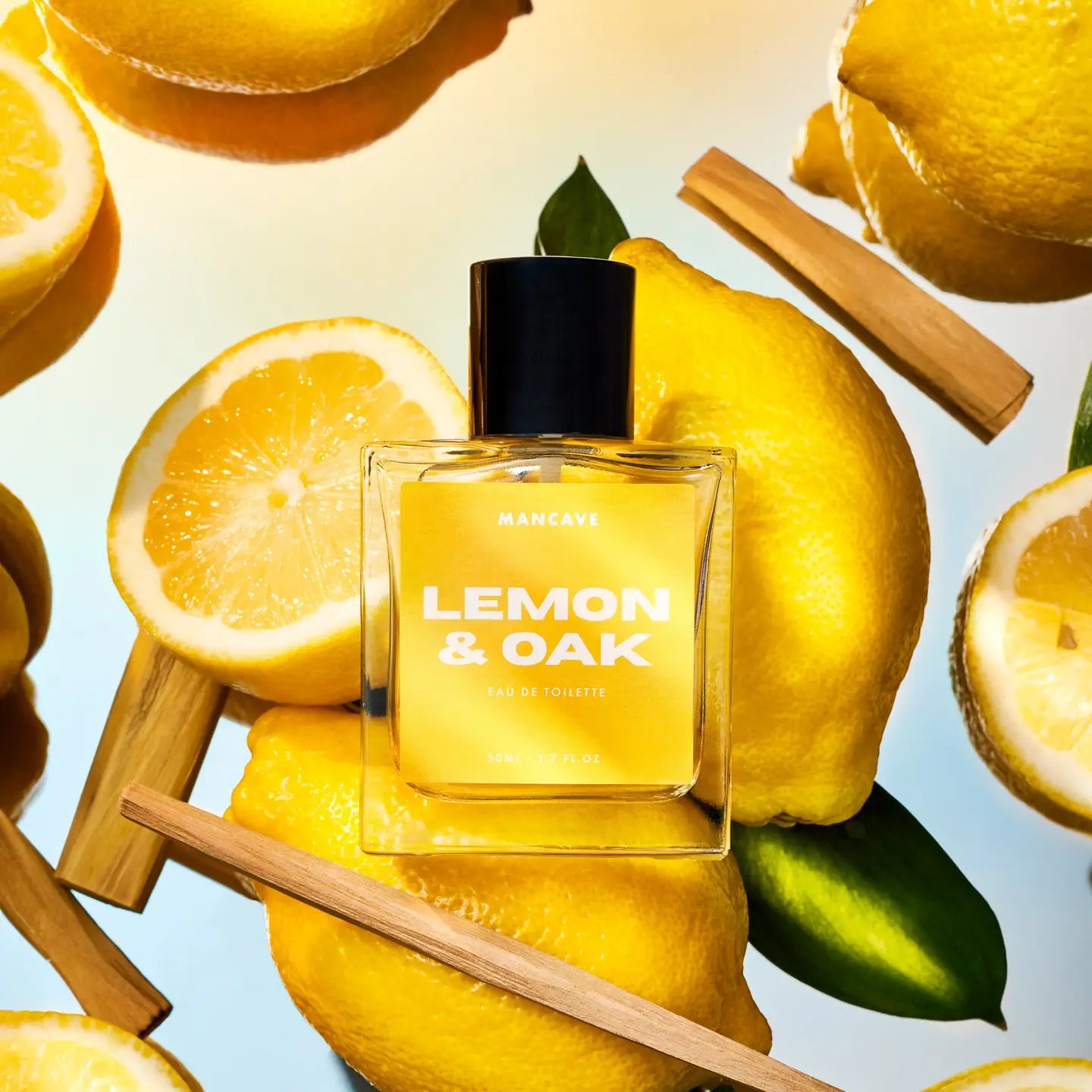 ManCave Lemon & Oak Eau De Toilette Spray 50ml, fresh citrus and wood scent for men, long-lasting, masculine fragrance.
