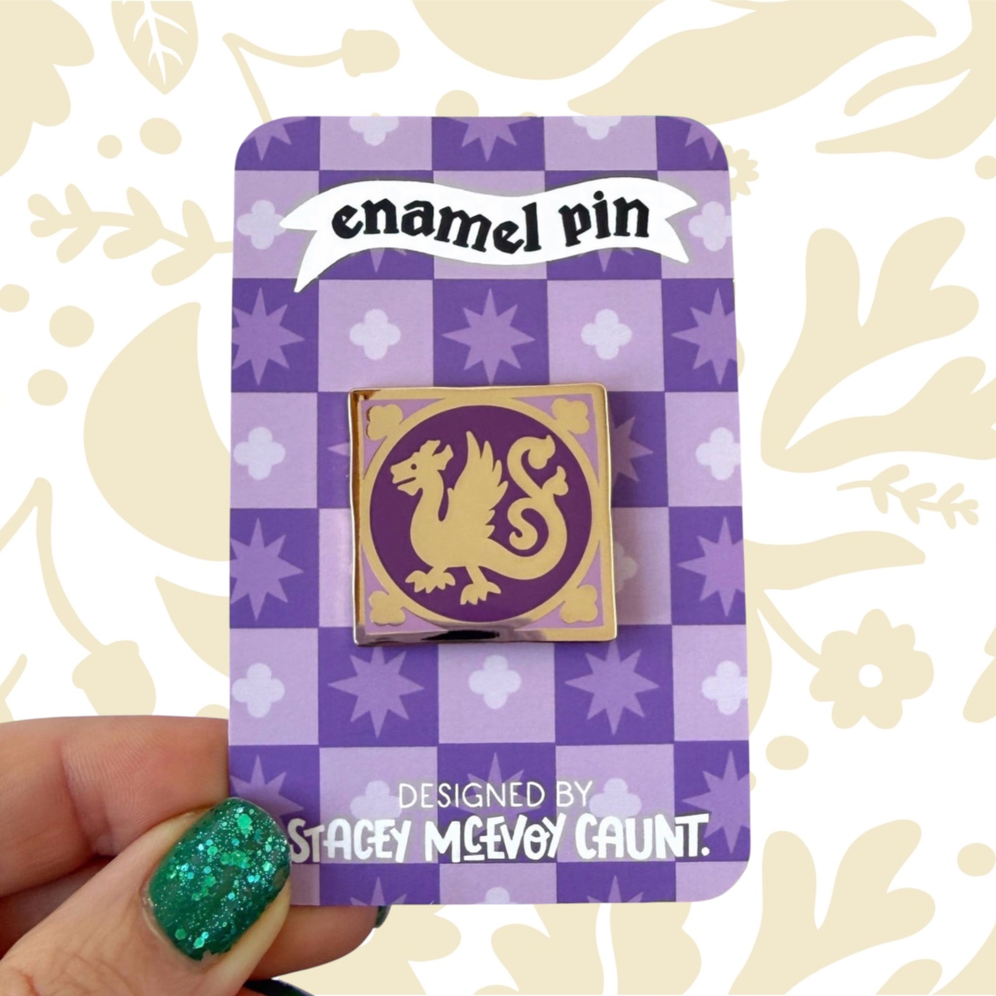 Stacey McEvoy Caunt Purple Drago Dragon Medieval Tile Enamel Pin