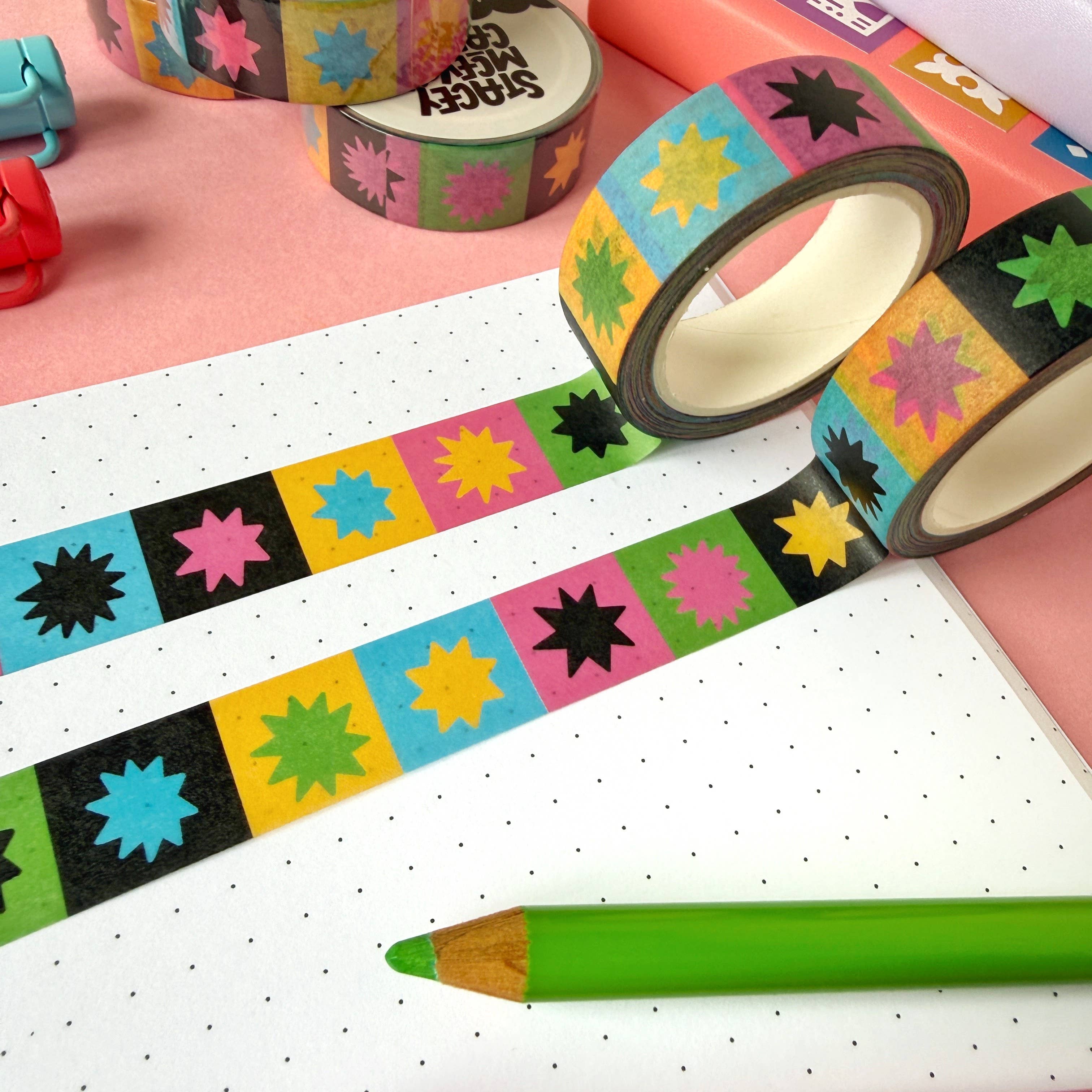Stacey McEvoy Caunt Rainbow Star Grid Pattern Washi Tape