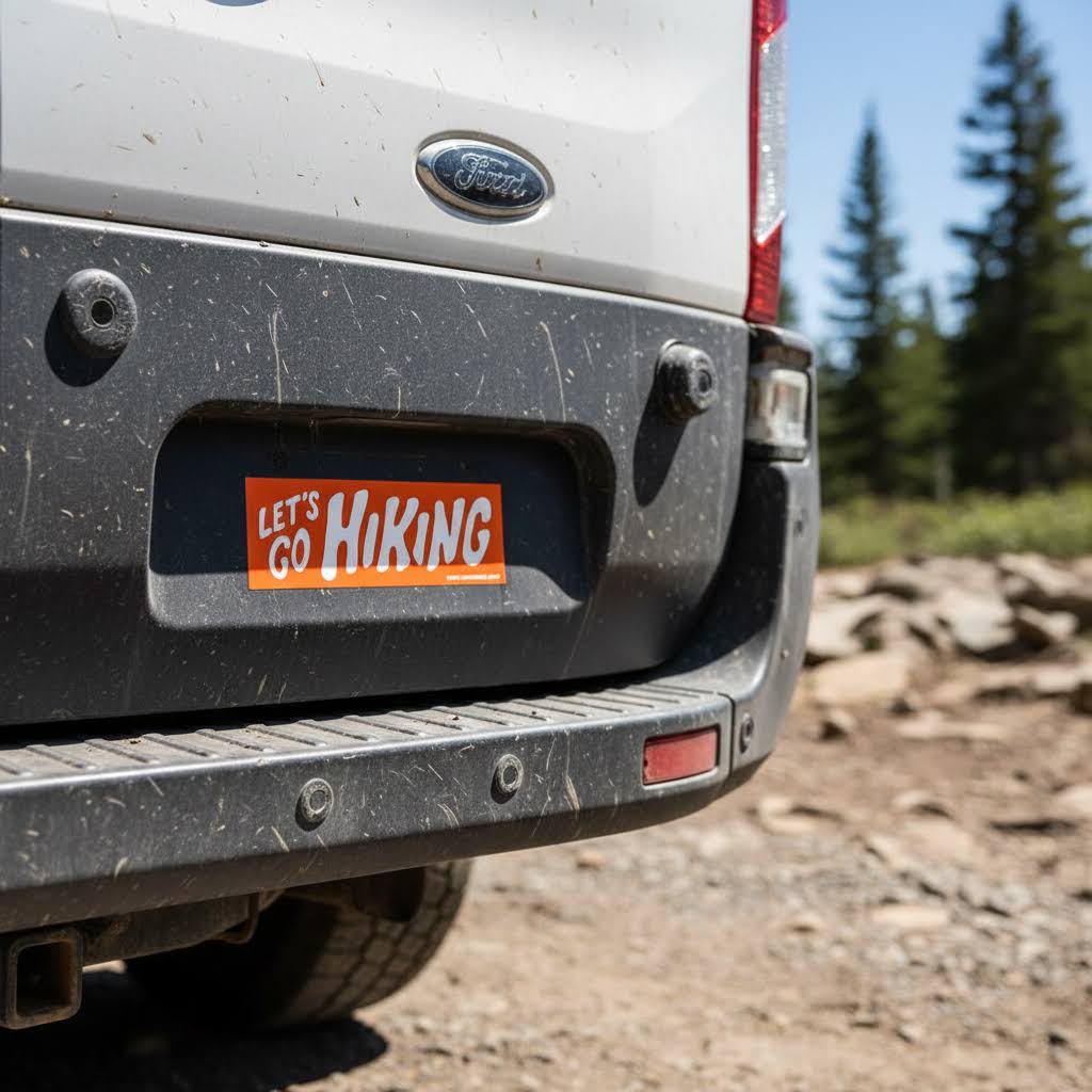 Union Made Large Vinyl Bumper Car Sticker - Lets Go Hiking