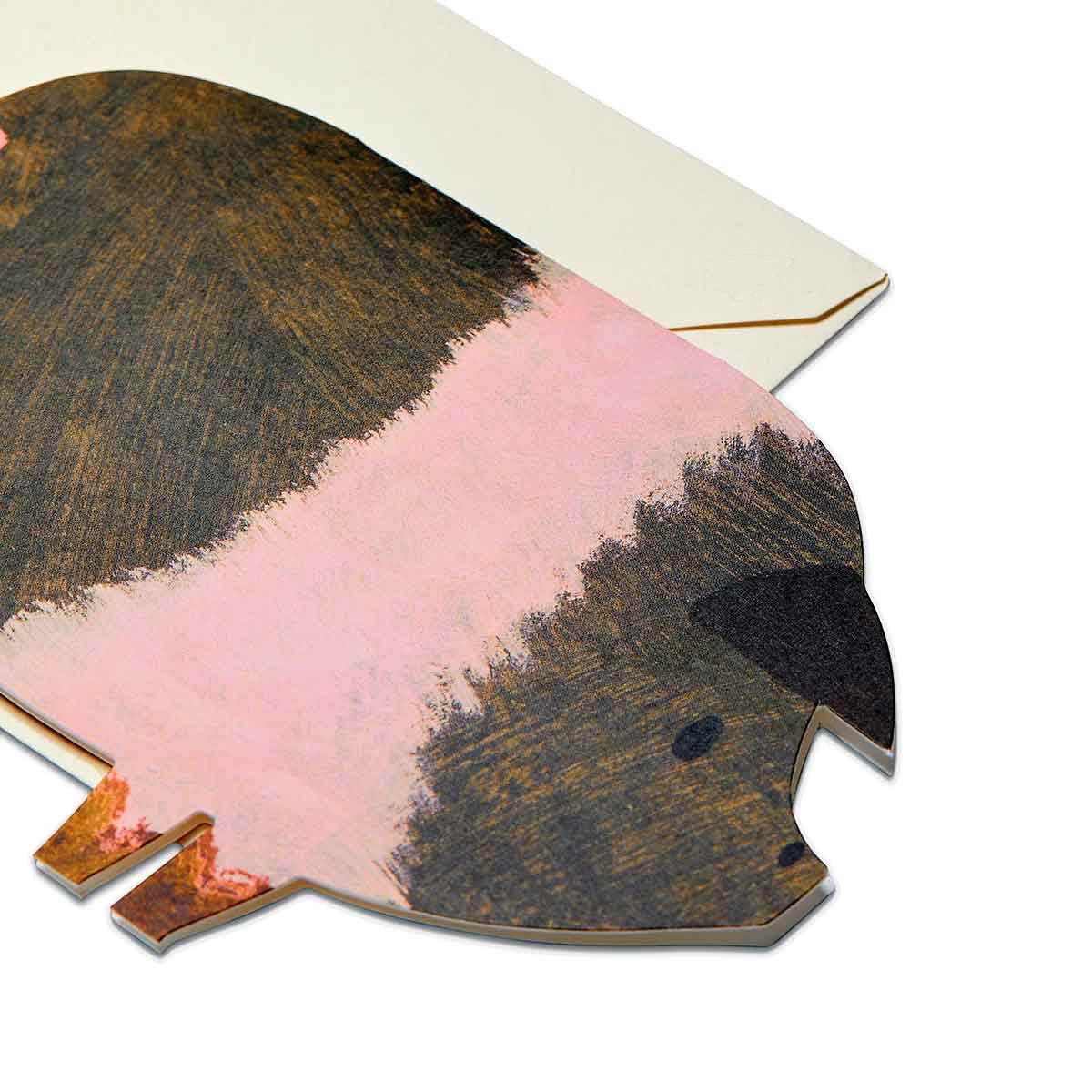 Hand-illustrated Mortlake Papers Striped Pig guinea pig greeting card with plain cream envelope—unique gift stationery.