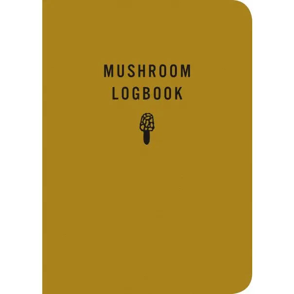 Forager Provisions LTD Mushroom Logbook with a mustard yellow cover and a small black morel mushroom illustration.