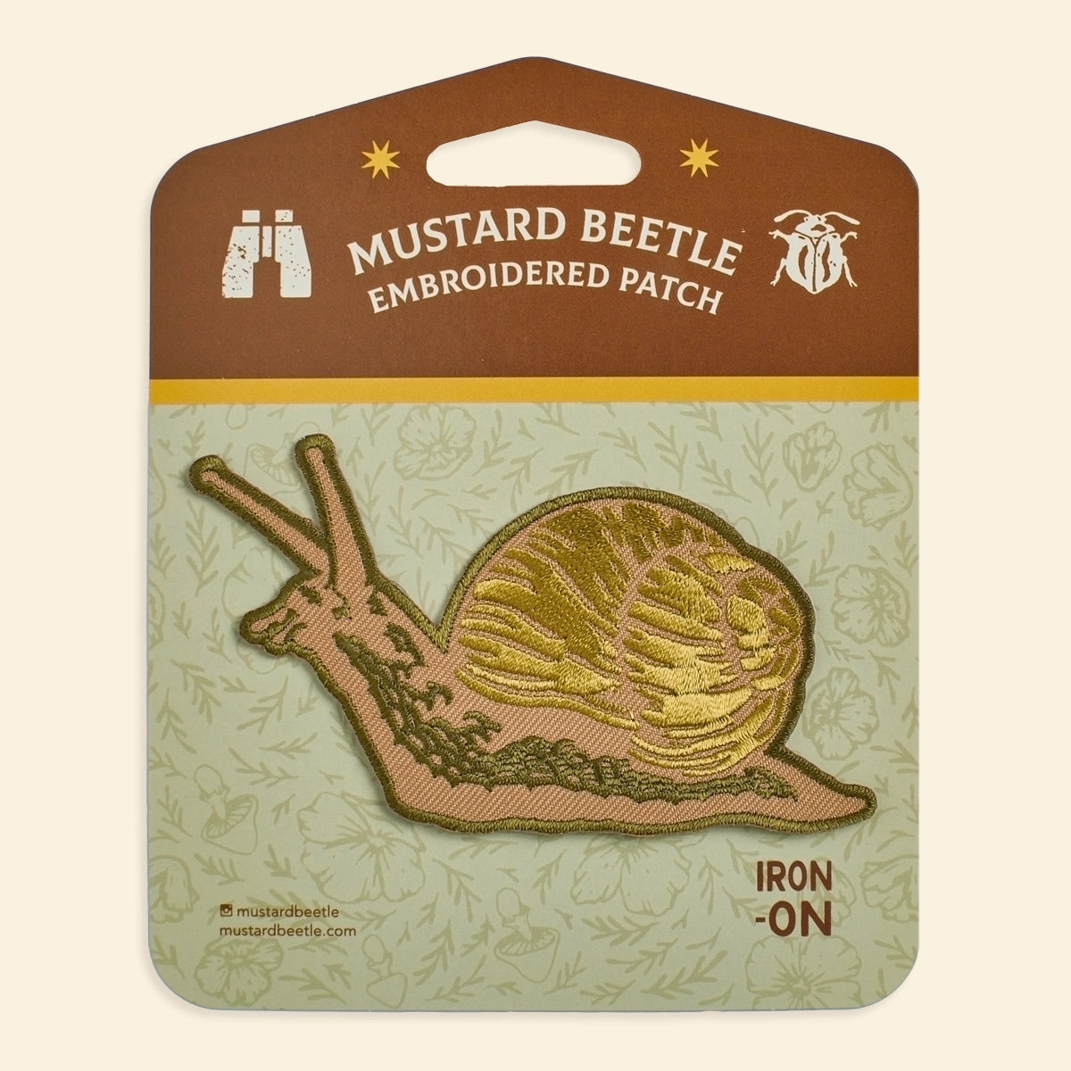 Mustard Beetle Snail Iron On Patch 2x3
