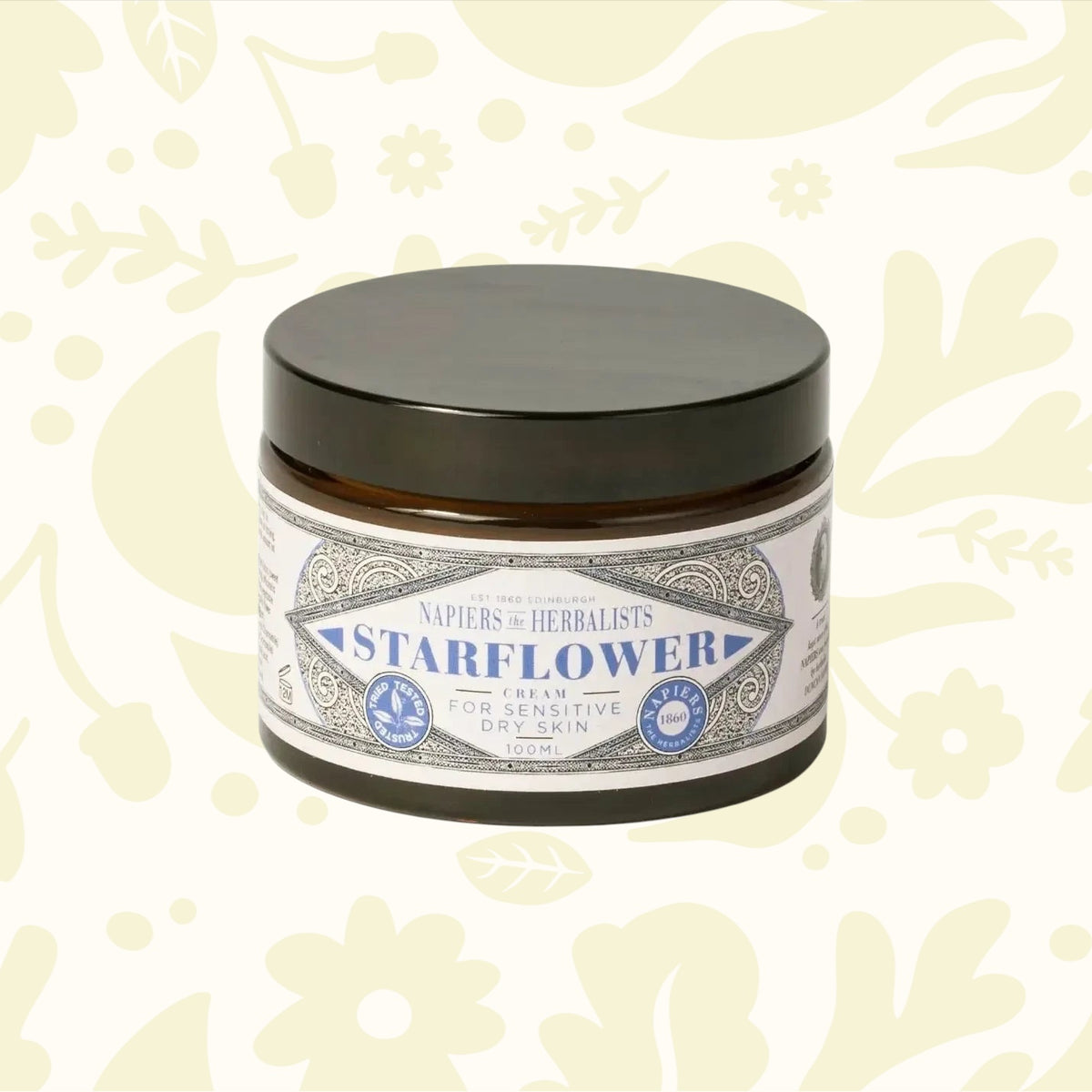 Napiers Starflower Dry Skin Cream, 376.48g jar—herbal moisturizer for sensitive, dry skin, soothing natural skincare.